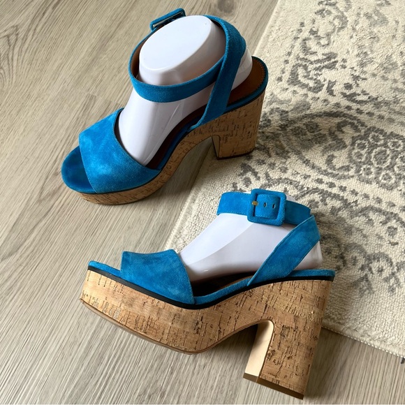 Anthropologie Shoes - Anthropologie Franco Sarto Franny Platform Sandals‎ 9.5 Blue Cork Chunky Heels